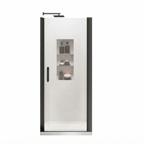 36"-37.5" W x 76" H Frameless Pivot Shower Door, Matt Black