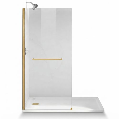 34" W x 72" H Frameless Fixed Glass Shower Door, Brushed Gold