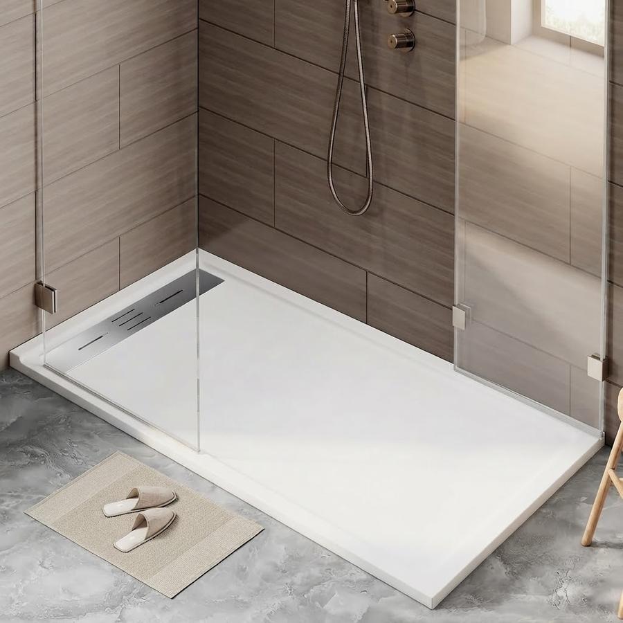 60" x 32" Zero Threshold Shower Pan with Reversible Install, White