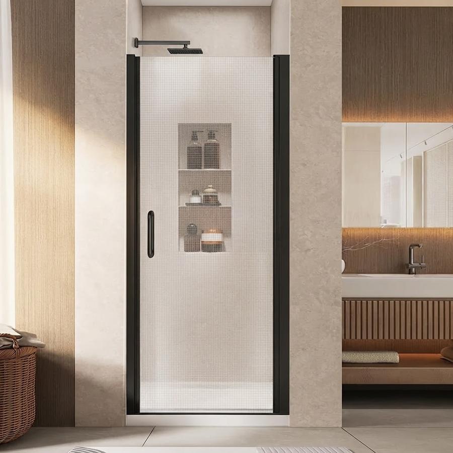 36"-37.5" W x 76" H Frameless Pivot Shower Door, Matt Black