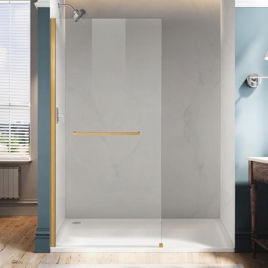 34" W x 72" H Frameless Fixed Glass Shower Door, Brushed Gold