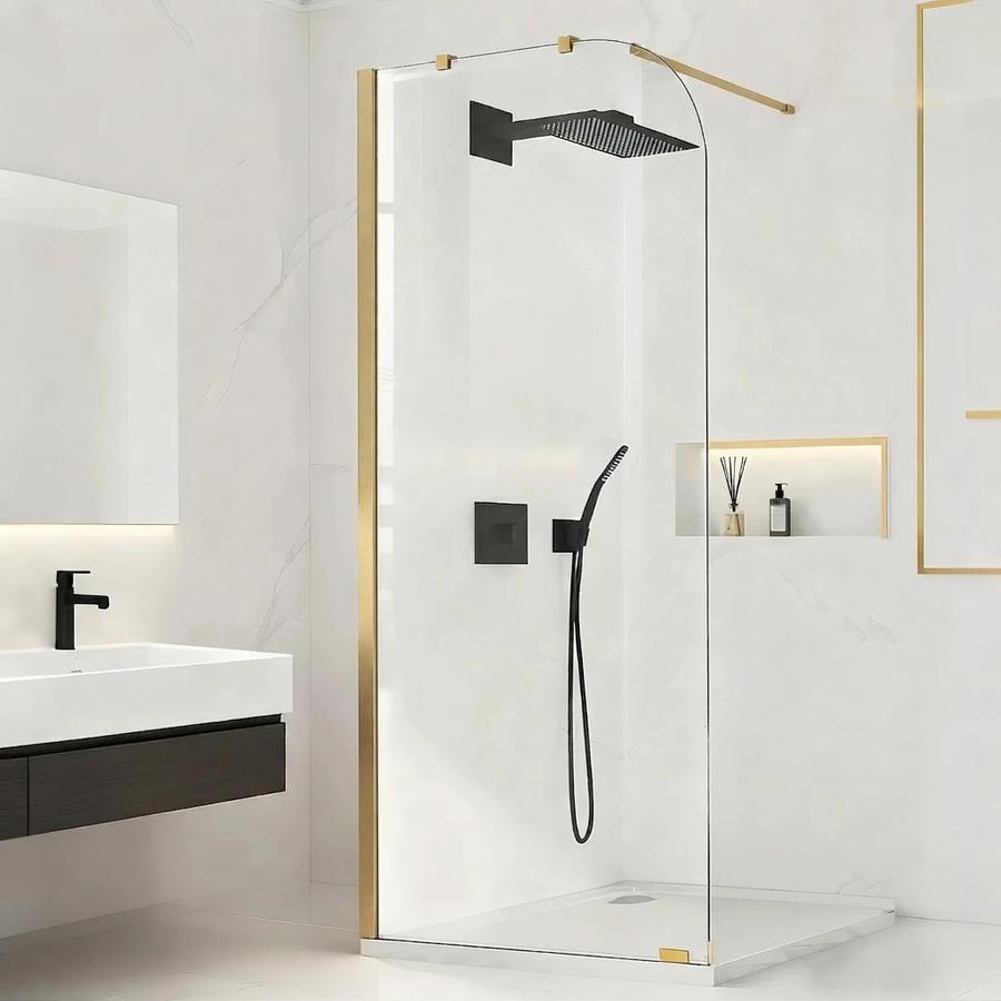 34" W x 74" H Fixed Glass Shower Panel, Brushed Gold